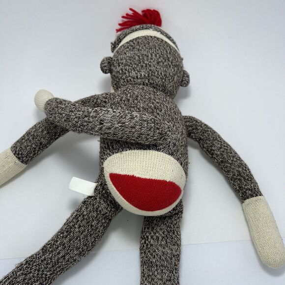 Sock Monkey 22" Schylling Brown Cream Red Mouth Bottom Plush Stuffed Animal - Picture 3 of 4